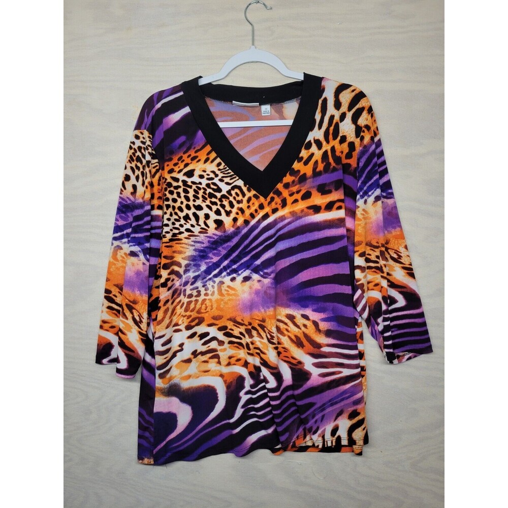 Susan Graver Women's SZ 2XL Blouse Shirt 3/4 Sleeve Zebra Leopard Halloween Core